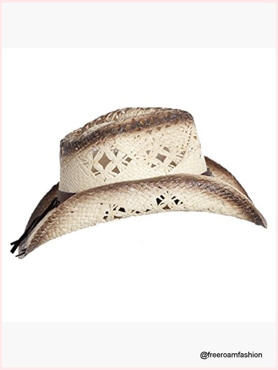 Straw Cowboy Hat with Vegan Leather Band & Beads, Shapeable Brim